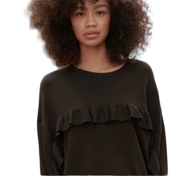 The Great. Long Sleeve The Ruffle Sweatshirt Women’s Black Size  XS - Picture 3 of 9